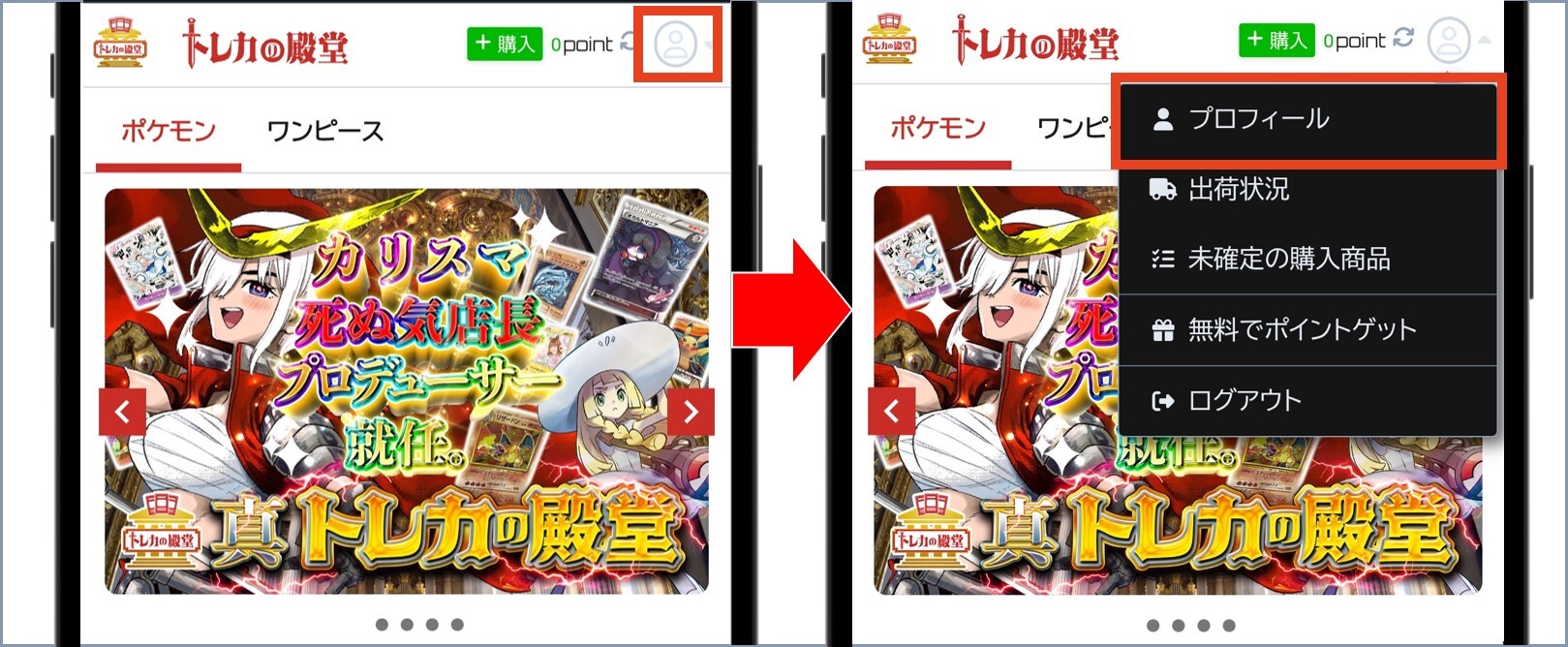 トレカの殿堂 公式サイトからプロフィールを選択