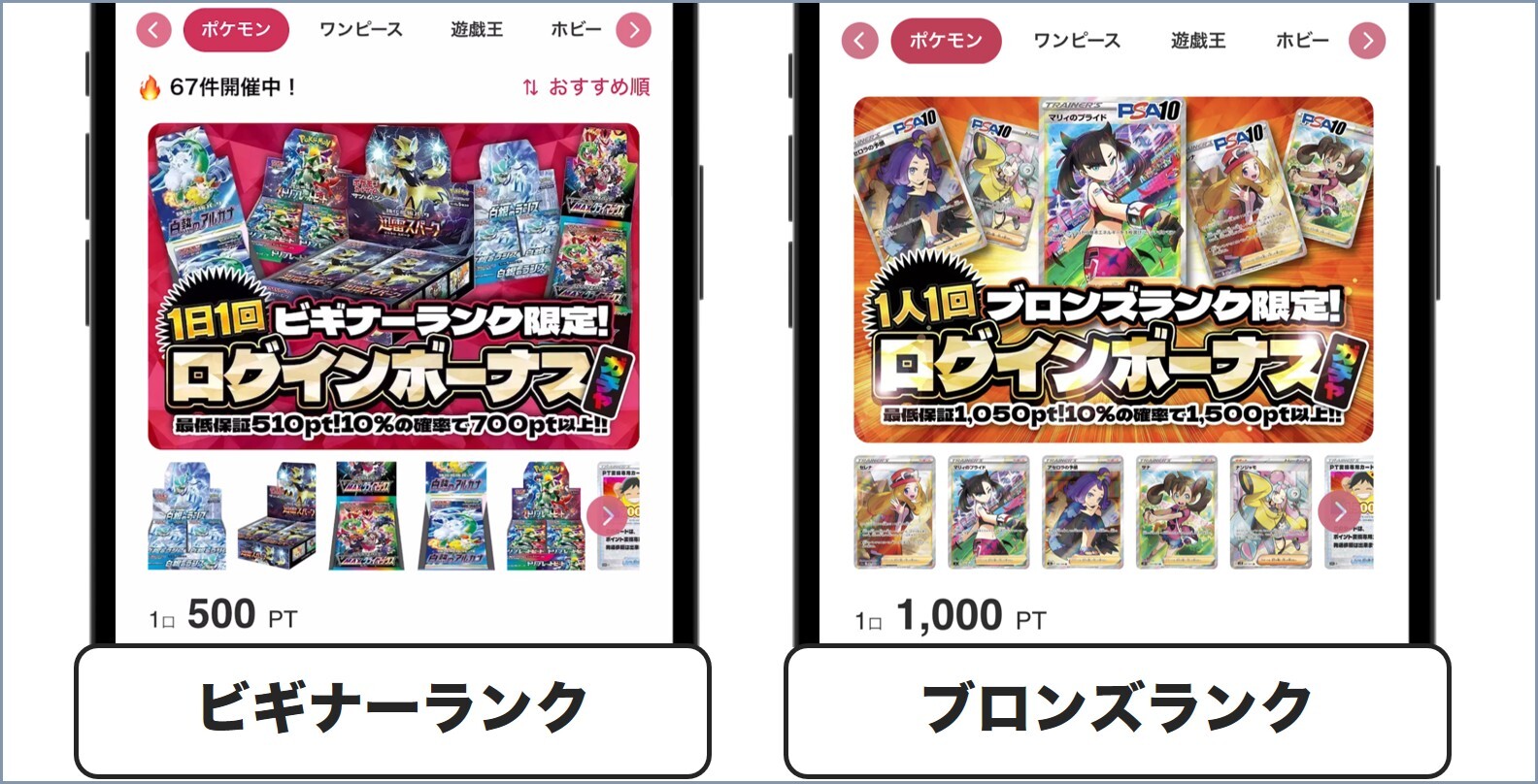 ランクでログボガチャの内容が異なる DOPA